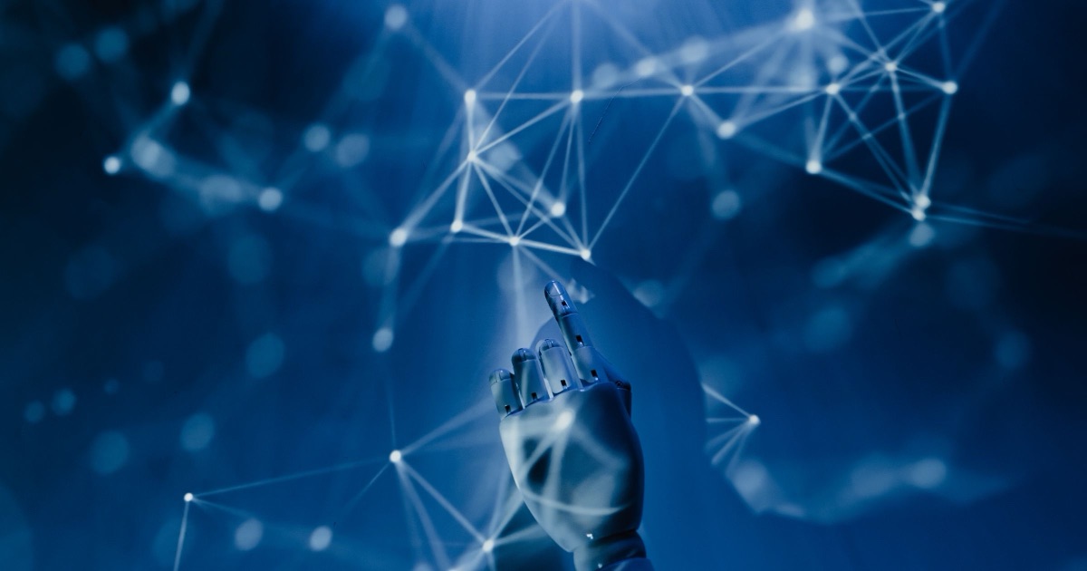 Abstract representation of an AI system reaching into a network of connected data points